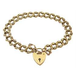 9ct gold link bracelet with heart clasp, hallmarked, approx 23.5gm