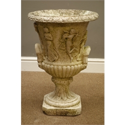  Classical style stone effect urn with moulded decoration, D39cm, H56cm  