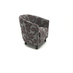  Tub shaped chair upholstered in purple and silver fabric, W69cm  