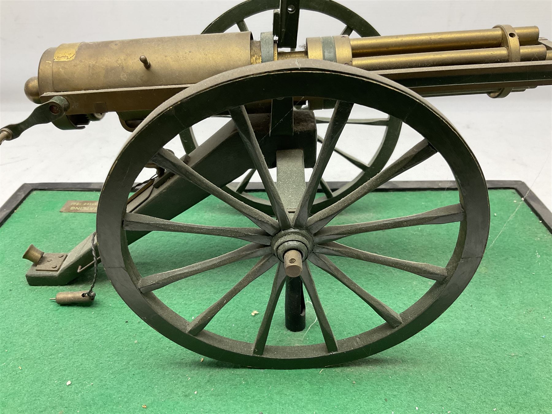 Scratch built brass model of an 1861 Gatling Gun with rotating barrels