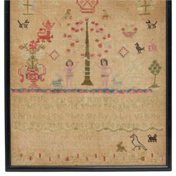 Early19th century needlework sampler by Margaret Calvert Aged Seven, 1800 with Adam and Eve with the tree of life, alphabet, numerals etc 46cm x 31cm