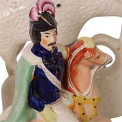 Group of 19th Staffordshire figures on horse back, including Lord Kitchener, General French, Louis Napoleon, Havelock, William III 1690 etc