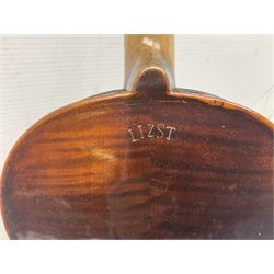Czechoslovakian violin stamped LIZST c1920 with 35.5cm two-piece maple back and ribs and spruce top L59.5cm overall; in carrying case