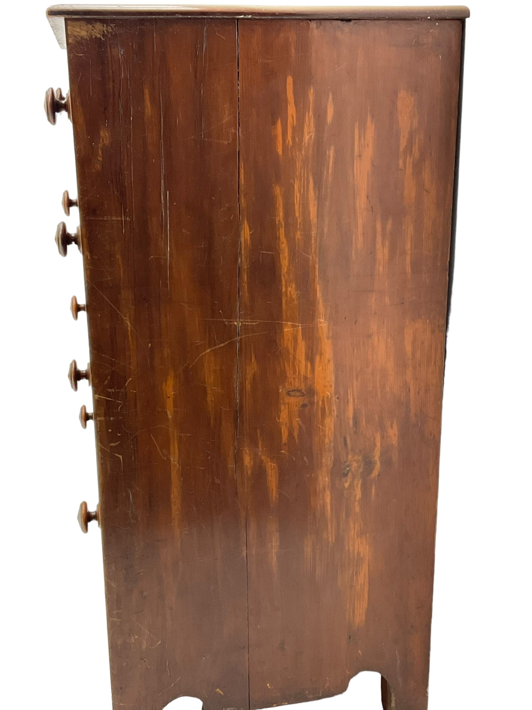 19th century mahogany and pine chest, moulded rectangular top over two short and three long drawers, on shaped apron with bracket feet