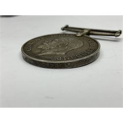 WW1 group of three medals comprising 1914-15 Star awarded to L-Cpl. W.J. Horspool R.War.R., British War Medal and Victory Medal awarded to A. Cpl. W.J. Horspool R.War.R.; WW1 British War Medal awarded to 3-8755 W.O.Cl.2. S. Paterson North'd Fus.; and hallmarked silver and enamel Northumberland Football Association Junior Cup Runners Up fob 1921-22 on silver chain (5)