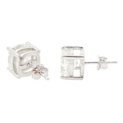 Pair of 18ct white gold cushion cut diamond stud earrings, stamped, total diamond weight, 4.48 carat, each diamond with GIA certificate