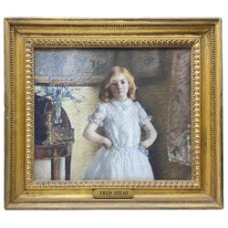 Frederick (Fred) Stead (British 1863-1940): Girl in White Dress, pastel signed 32cm x 37cm
Provenance: with Walker Galleries Harrogate, exhibition label verso