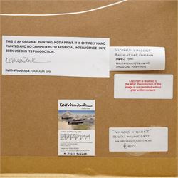 Keith Woodcock (British Contemporary): 'Vickers Vincent - at RAF Shaibah Iraq 1938', gouache signed, artist's labels verso 26cm x 38cm