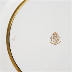 Royal Worcester Cabinet Plate, painted by Leighton Maybury, the central panel painted with fruit, within an elaborate tooled gilt border, marked to base, D28cm 