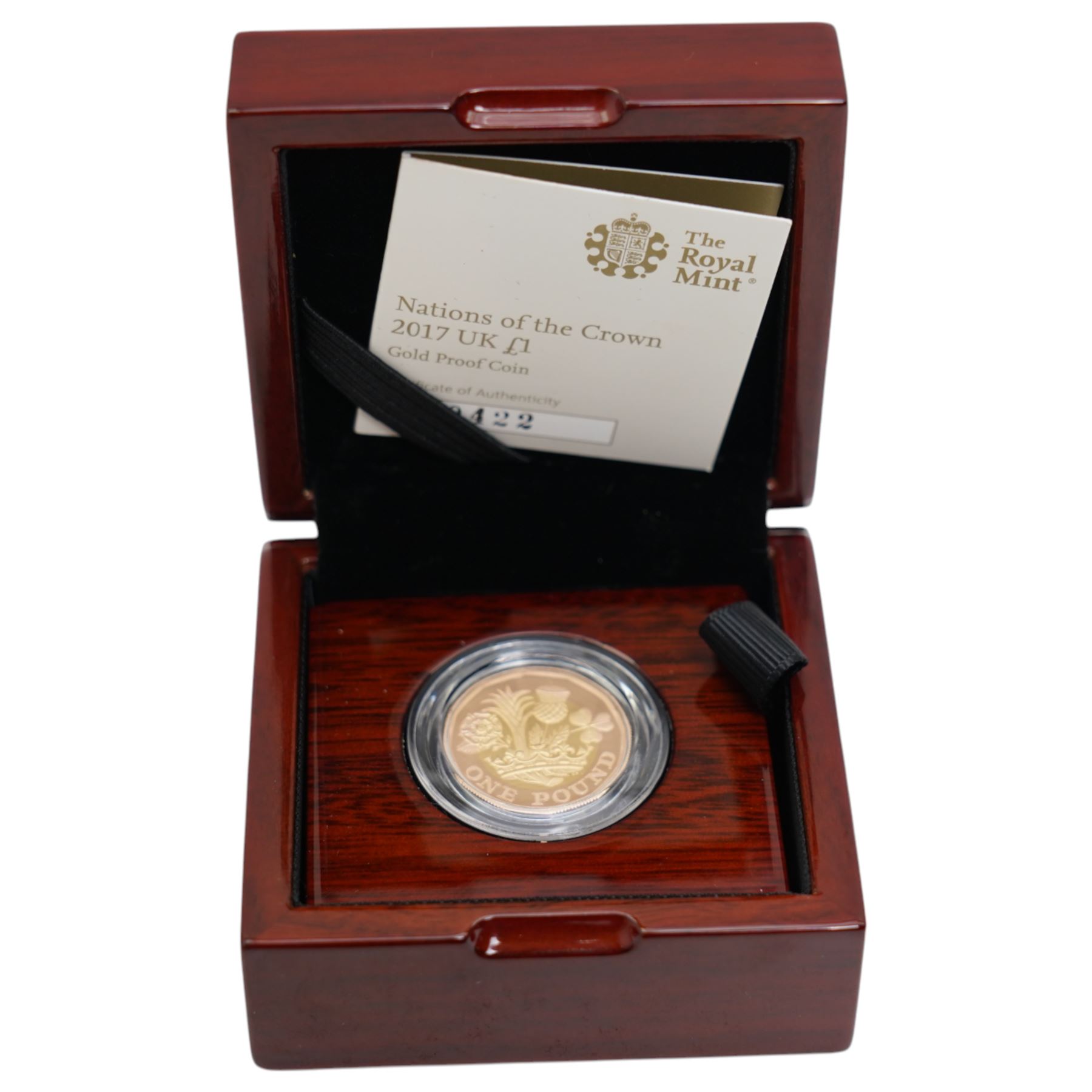 The Royal Mint Queen Elizabeth II 2017 gold proof one pound coin, with case and certificate