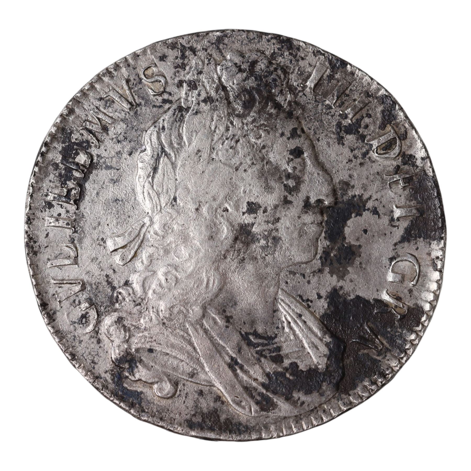 William III 1700 silver one crown coin, edge dvodecimo