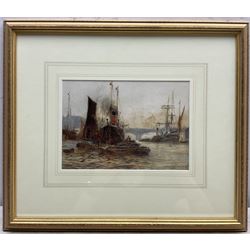 Frank (Frederick) William Scarborough (British 1860-1939): 'Sunset - Tower Pool London' and 'London Bridge', pair watercolours signed and titled 17cm x 24cm (2)