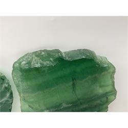 Pair of green fluorite slices, polished with rough edges, H16cm, L17cm  