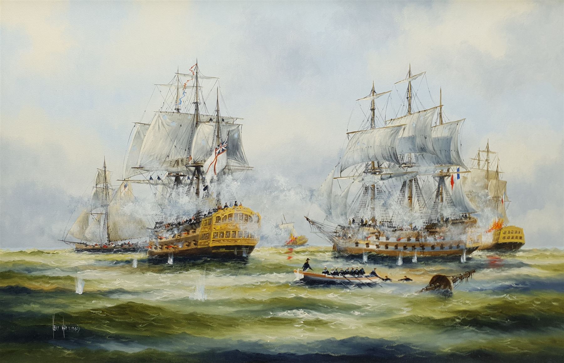 Ken Hammond (British 1948-): The Battle of Trafalgar, oil on canvas signed 49cm x 74cm
