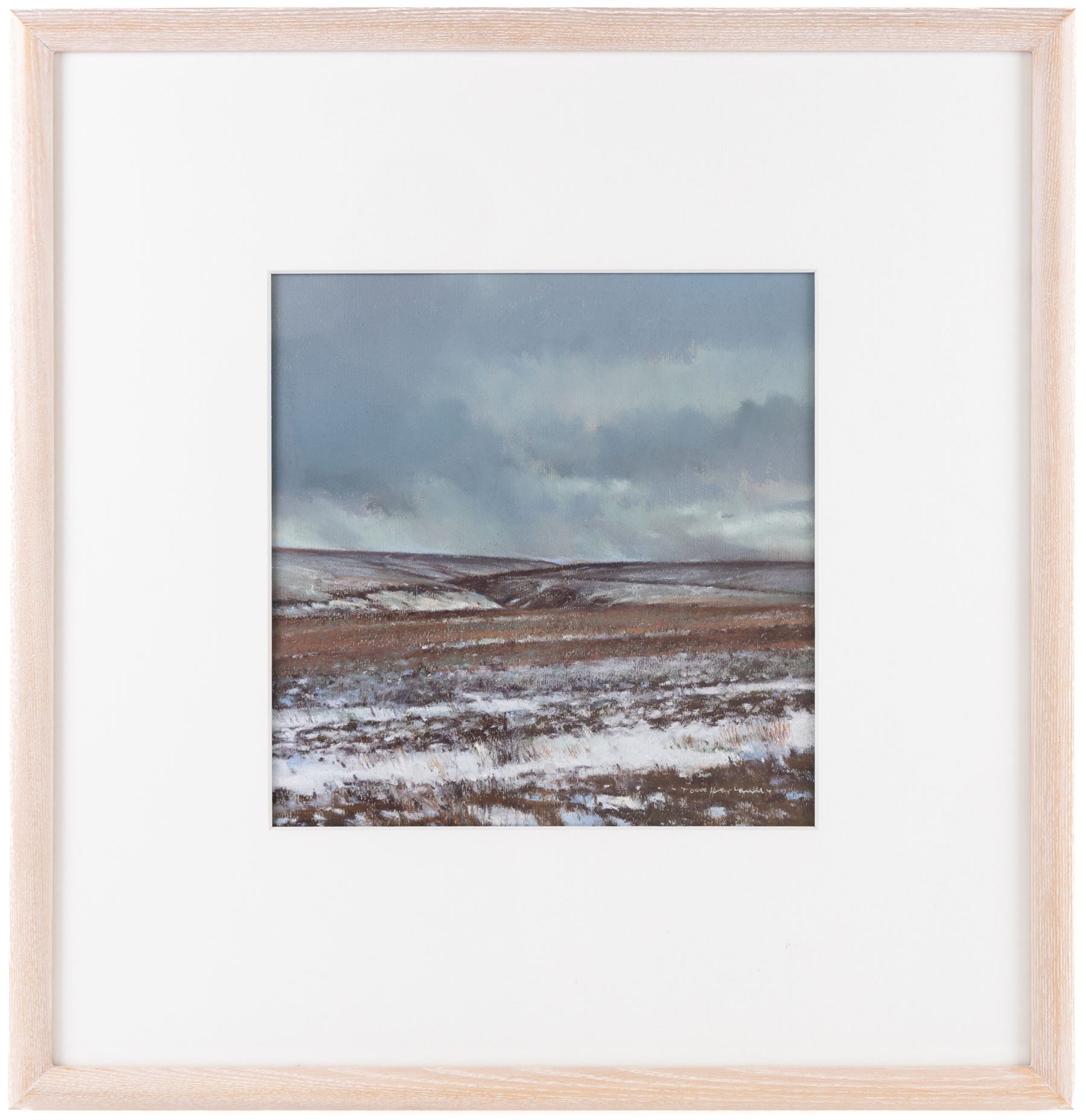 Tom Harland (Yorkshire 1945-2012): 'Snow Flurries', oil pastel on board signed, titled verso 28cm x 27cm 