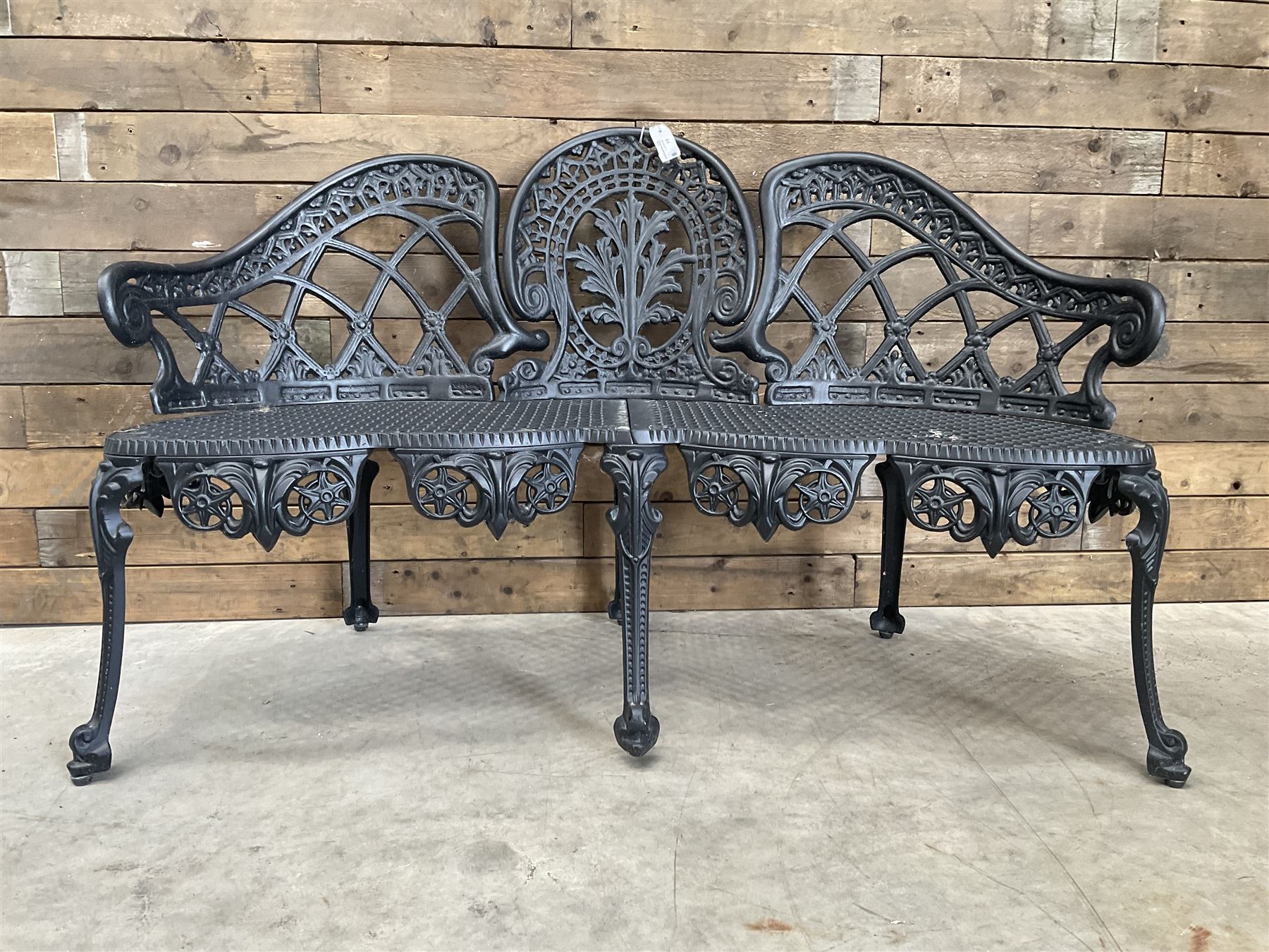 Victorian design cast aluminium garden two seat bench in black finish 