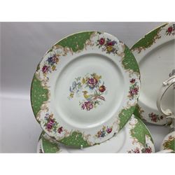 Paragon Rockingham pattern part tea and dinner service including three teapots, milk jug, cups and saucers of various sizes, ten soup bowls, ten side plates, ten dinner plates etc (96)