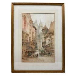 Paul Marny (French/British 1829-1914): Rouen Marketplace near Cathedral, watercolour signed 48cm x 30cm