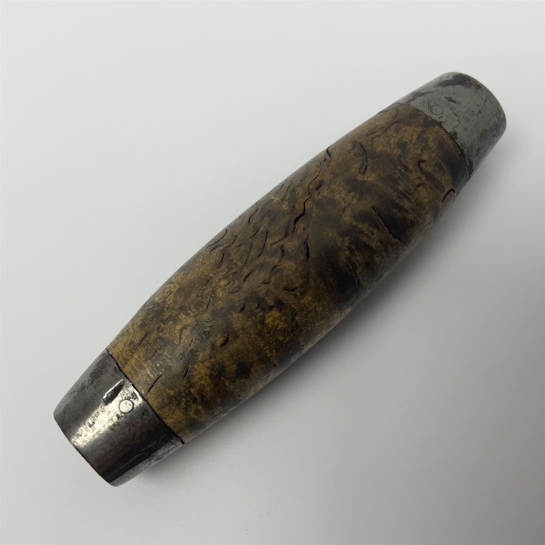 Mid 20th century Swedish barrel/sloyd knife by Segerstrom, with wooden handle and leather strap, stamped Segerstrom Eskiltuna Sweden, blade 8cm