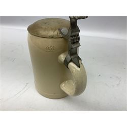 German presentation beer stein, printed with a study of a bi-plane, hinged cover engraved UFFZ Jacob, H16cm