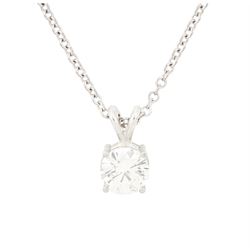 18ct white gold diamond pendant necklace, set with a single round brilliant cut diamond of...