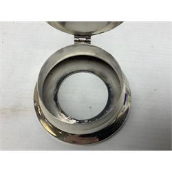 Early 20th century silver mustard pot and cover, with blue glass liner, hallmarked Hawksworth, Eyre & Co Ltd, Sheffield 1911, approximate silver weight 59.4 grams