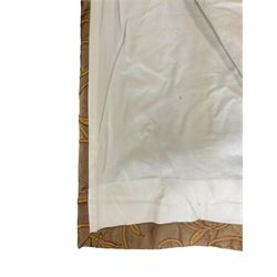 Pair lined curtains - bronze fabric decorated with scrolling and interlaced pattern, pencil pleat, W100cm, Fall - 295cm (each curtain measured at top pleat)