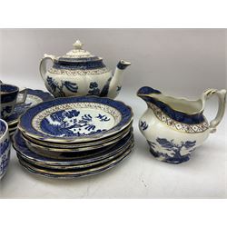 Booths 'Real Old Willow' part tea and dinner service, silver-plate bottle stand with twin handles and pierced decoration, other ceramics and metal ware and art materials etc