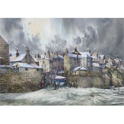 John Freeman (British 1942-): 'The Rescue' - the launch of the Whitby Lifeboat the Robert Whitworth at Robin Hoods Bay Jan. 1881,  limited edition colour print signed and numbered 18/850, 37cm x 54cm