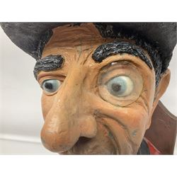 Composite figure of the head of a huntsman on a shield 'Caught by the Fox', D28cm