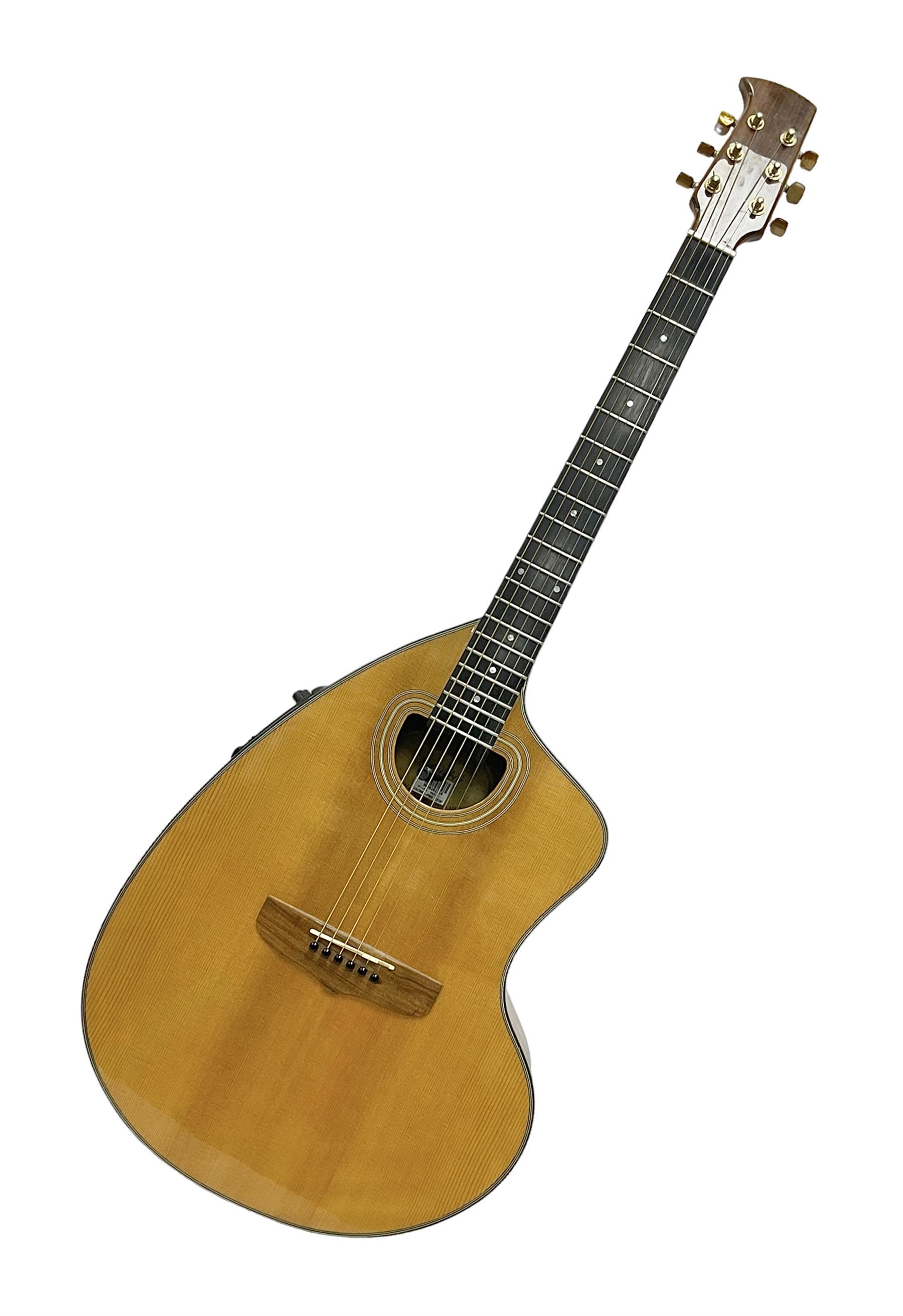 Brazilian Giannini Craviola six string acoustic guitar, with Fishman Premium Blend onboard pickup, in fitted hard case 