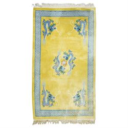 Modern Chinese hand-knotted wool pile carpet, golden field decorated with conforming drago...