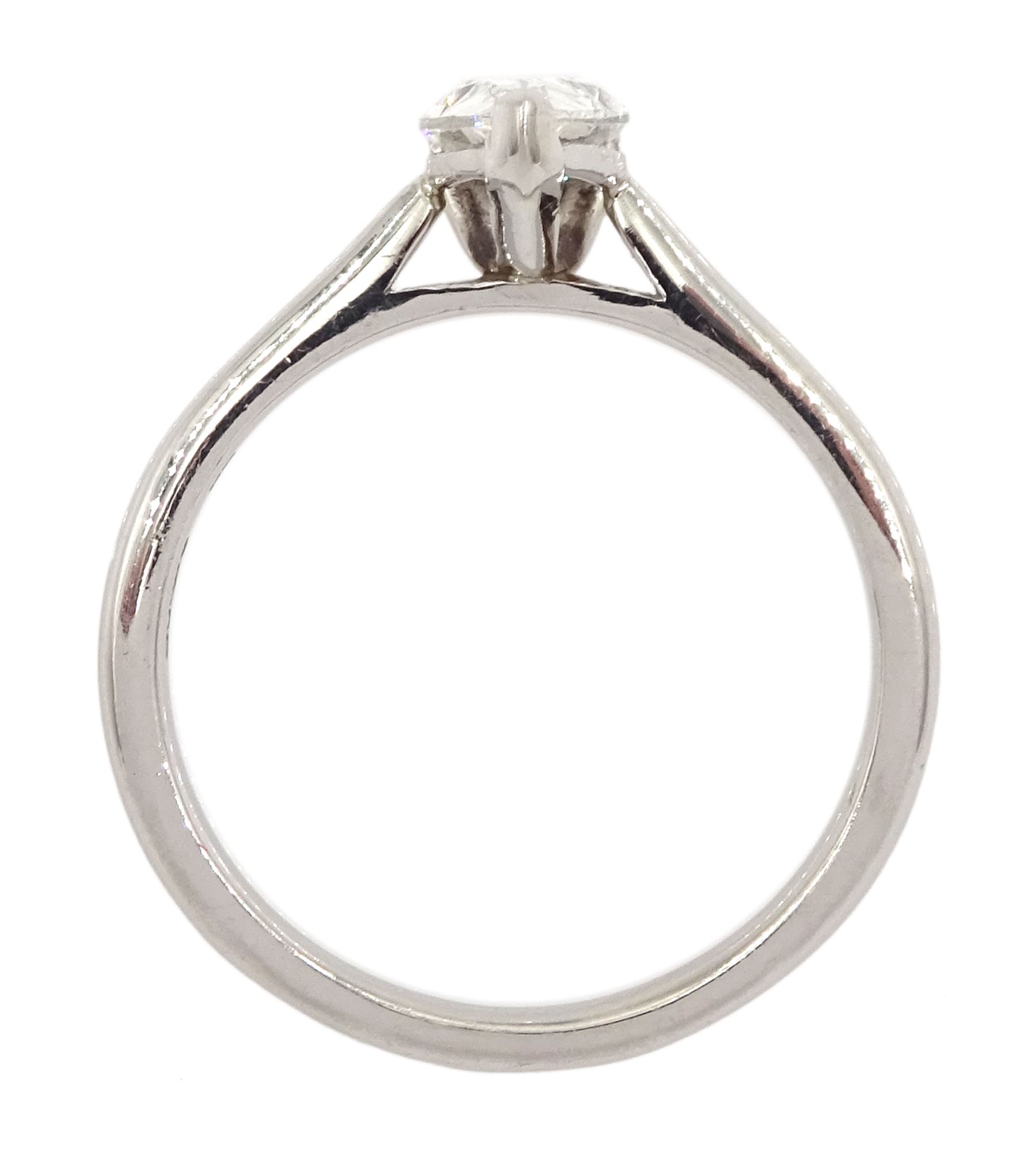 Platinum single stone pear cut diamond ring, hallmarked, diamond 0.90 carat, colour G, clarity SI1, with GIA laser registry