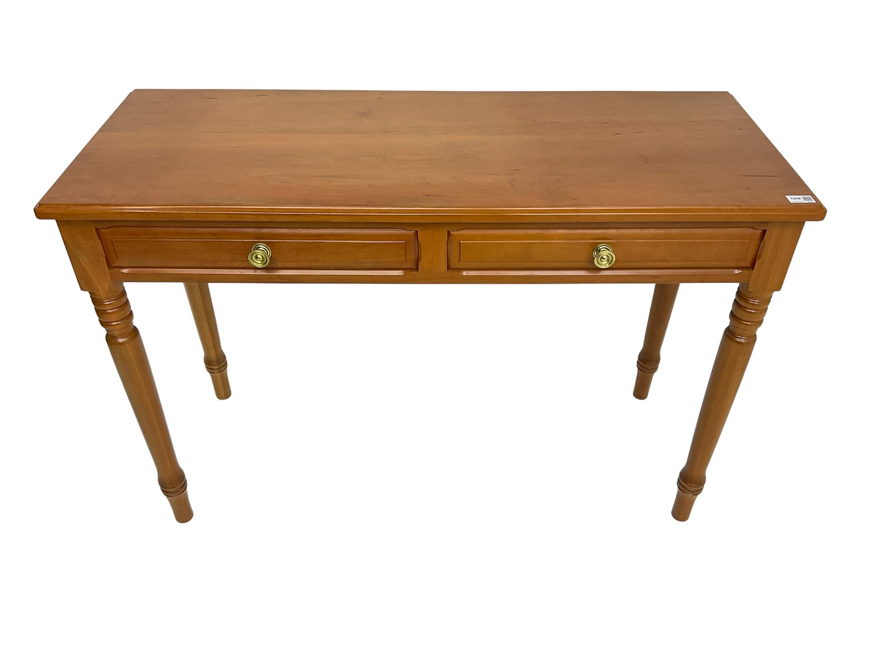 Knightman - cherrywood side or console table fitted with two drawers, on tapered turned supports by Horace Knight workshop of Balk, Thirsk