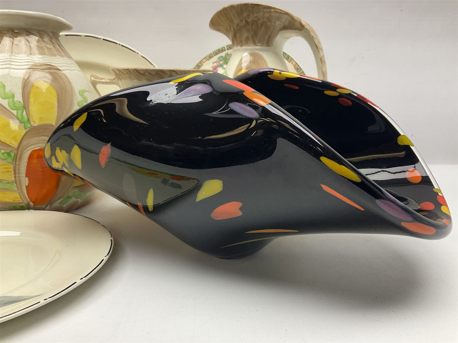 Murano glass dish together with three Myott jugs etc