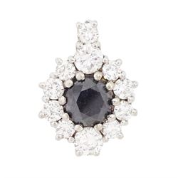 18ct white gold diamond pendant, single round brilliant cut black diamond of approx 0.90 c...