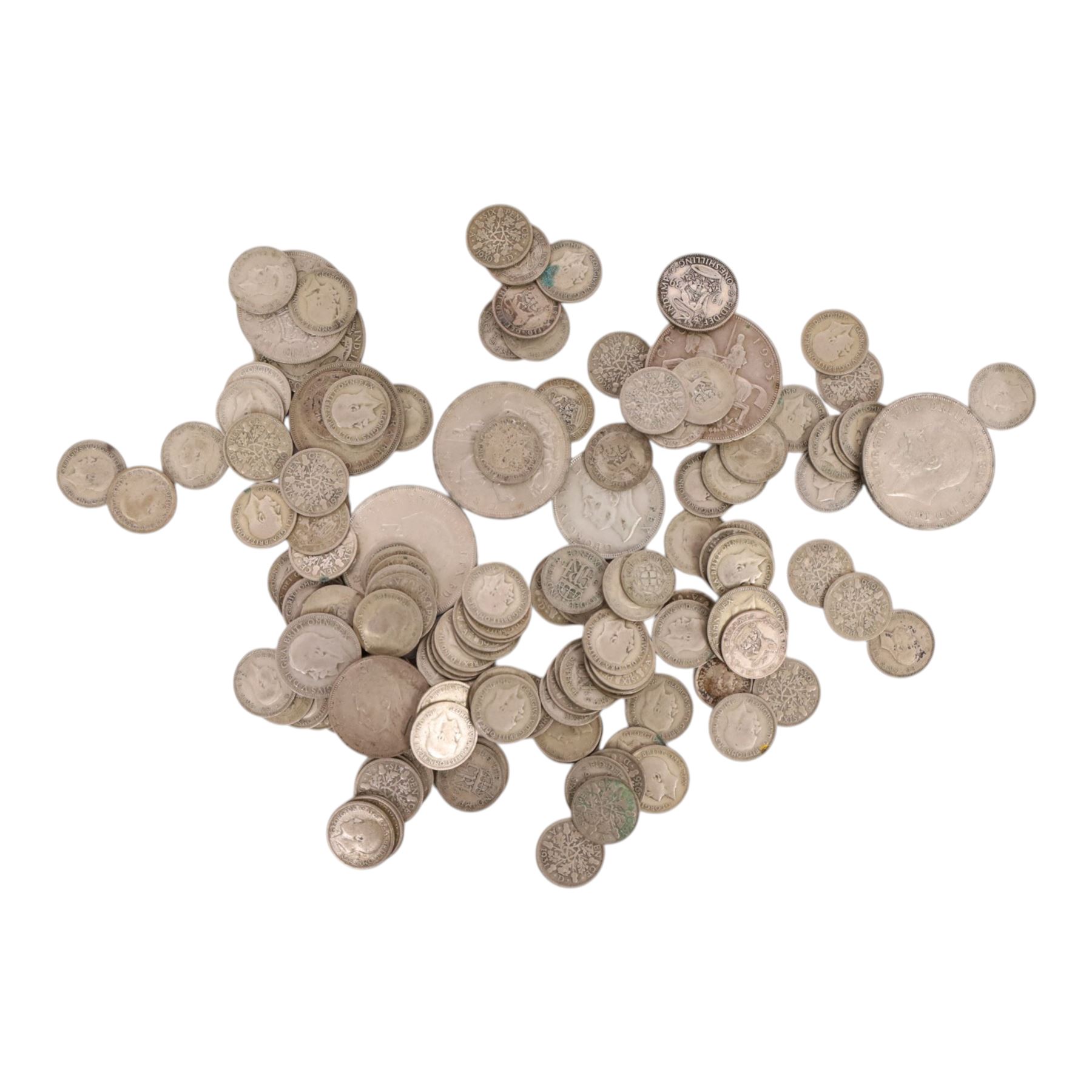 Approximately 540 grams of Great British pre-1947 silver coins