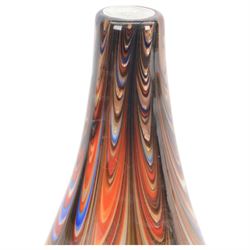 Large Murano style glass vase, of teardrop form with copper blue and red tone internal swirling, H42cm