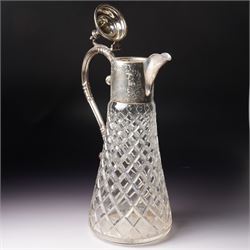 Glass claret jug with engraved silver mounts Birmingham 1972 Maker Garrard & Co. Ltd