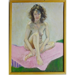  Seated Female Nude, oil on canvas signed and dated 2002 verso by Malcolm Ludvigsen (British 1946-) 100cm x 75cm  