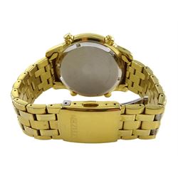 Citizen Alarm Chronograph gentleman's gold-plated bracelet wristwatch, boxed