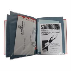 Comprehensive collection of approximately one hundred and seventy Scarborough FC football programmes for the 1990/91, 1991/92 and 1992/93  seasons, all filed within six dedicated Scarborough FC red Home and Away binders