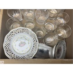 Pair of ginger jars, together with oriental figure, Kaiser plates, glassware etc, in two boxes 