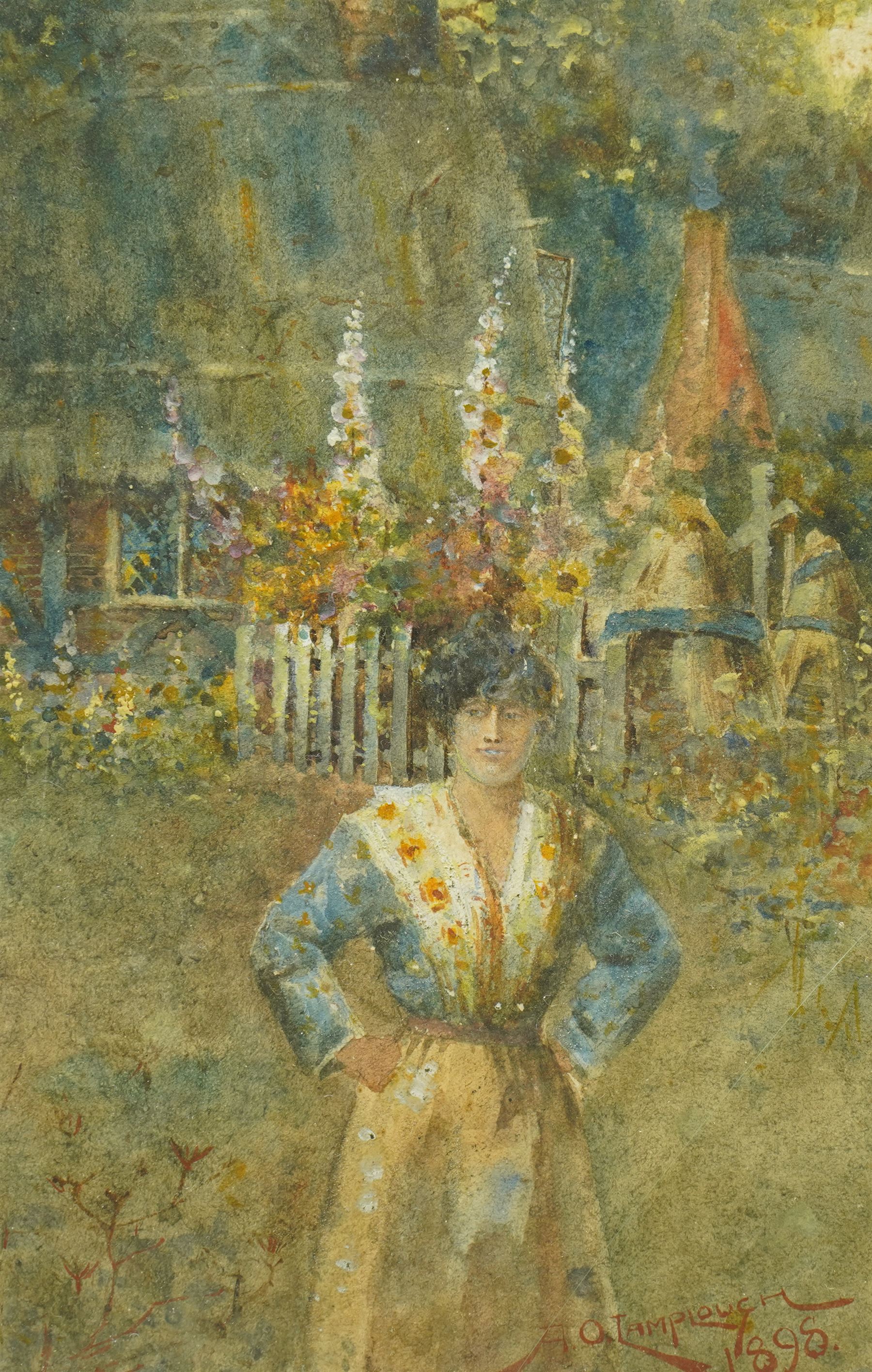 Augustus Osborne Lamplough ARA RWS (British 1877-1930): Figure Outside Spring Cottage, watercolour signed and dated 1898, 30cm x 19cm