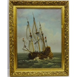  French Galleon, 20th century oil on canvas bears signature Robert Elsdent 59cm x 44cm  