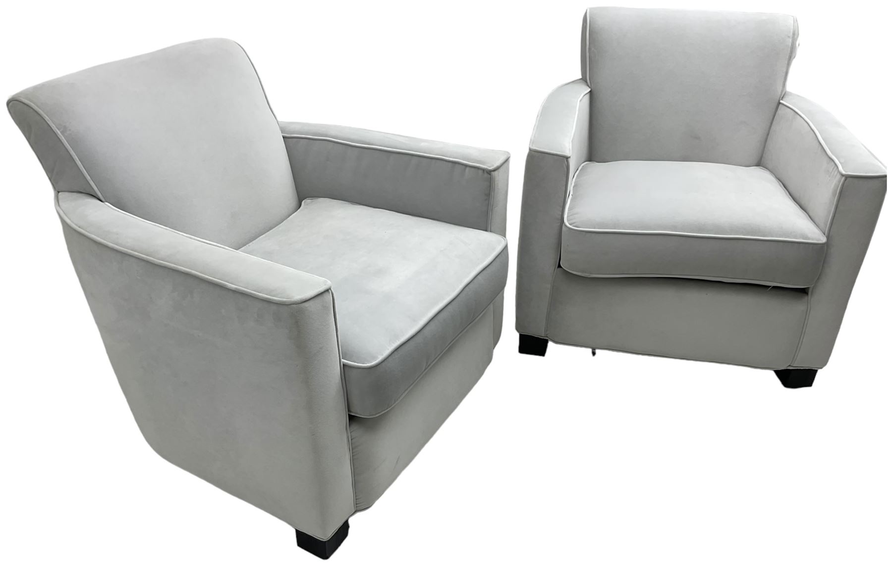 India Jane Interiors - 'Savoy' pair of contemporary armchairs upholstered in light grey velvet fabric - ex-display/bankruptcy stock 