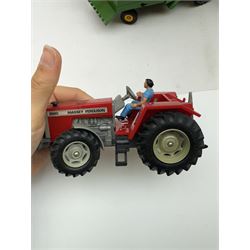 Collection of predominantly late 1970s/early 1980s Britains diecast vehicles and farming equipment, including Corn King, tractors, JCBs, horsebox, skip lorry, etc together with figures and accessories