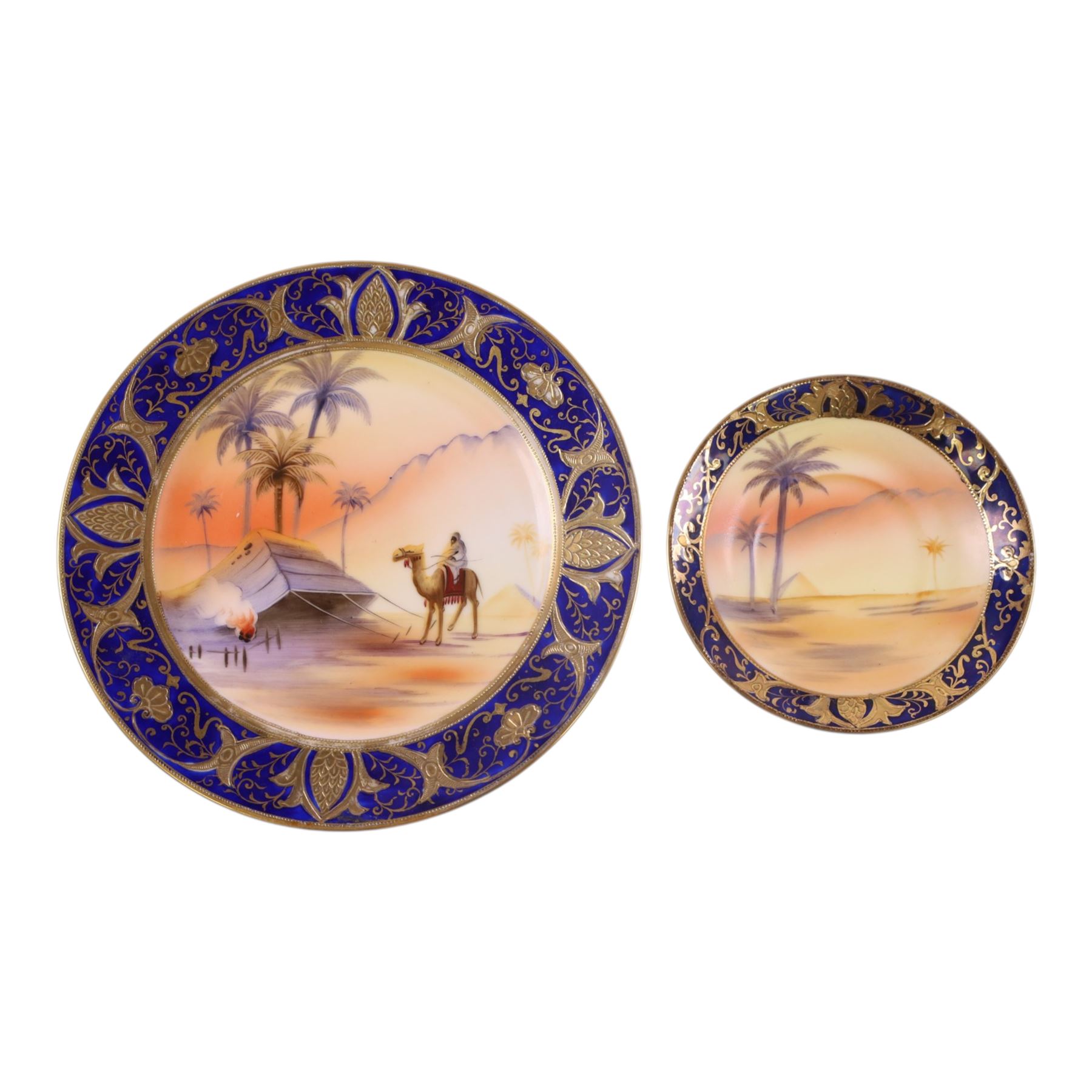 Pair of Noritake vases, of baluster form, decorated with a seascape on a blue ground, together with Noritake ceramics, including jug, trinket dishes etc