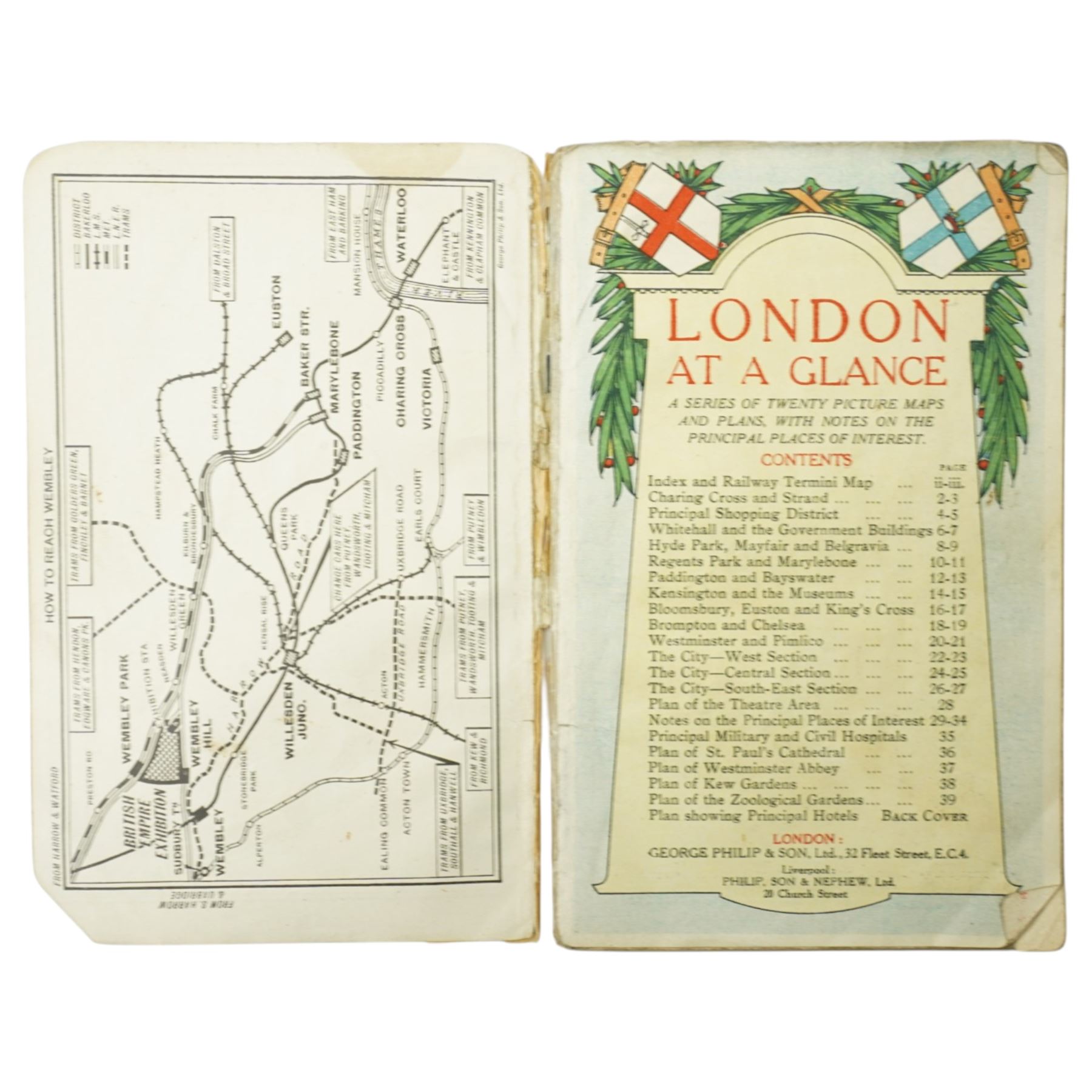 'United Nations Map of the World' - a folding map by L.G.Bullock published by John Bartholomew 1948, 'London at a Glance' booklet, souvenir of The British Empire Exhibition 1924, Bacon's large print folding map of London, Ward Lock London guide book and other guides to London, Paris and Berlin 