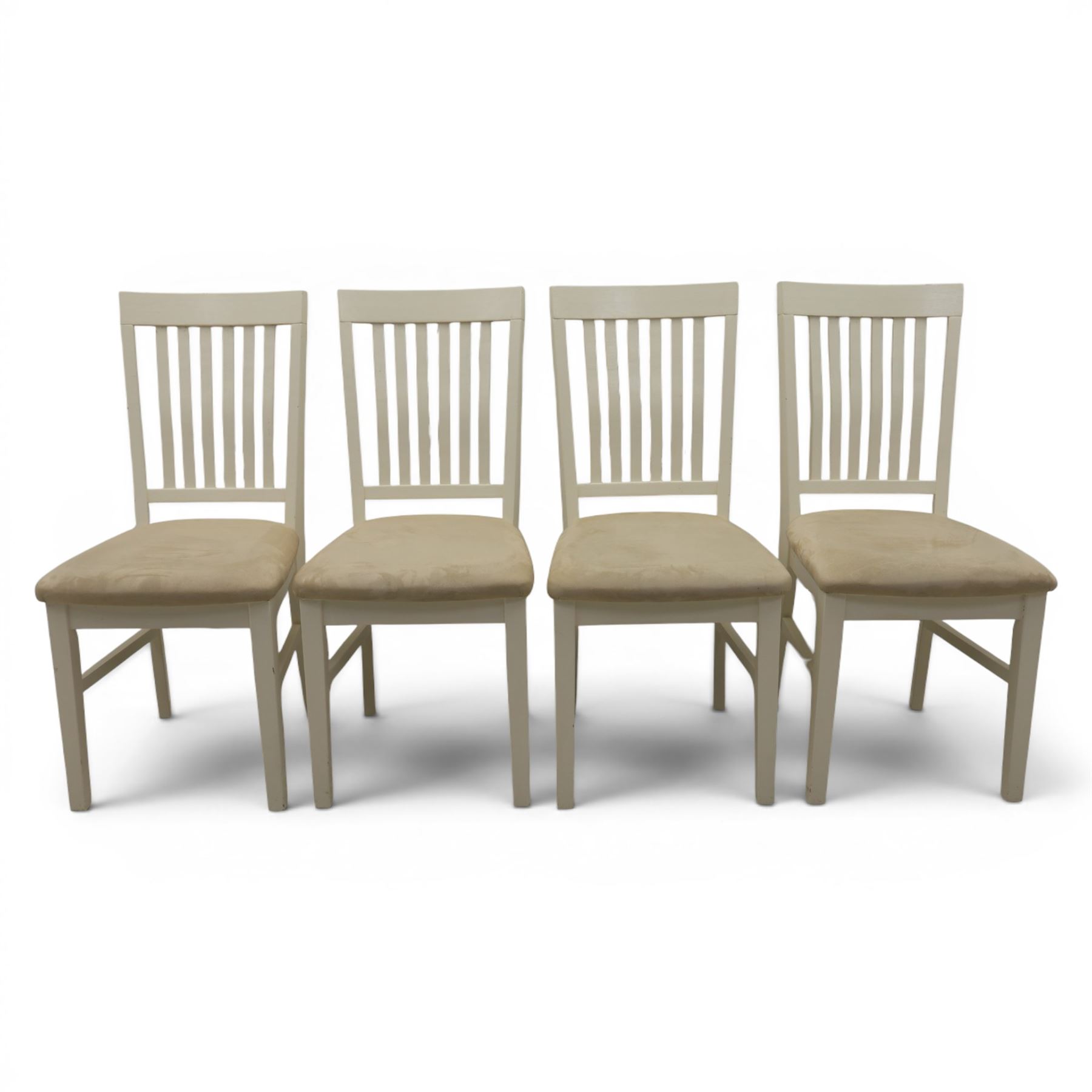 Contemporary Oak fold-over leaf dining table and four chairs, square top extending to a rectangular top 200cm, four white dining chairs with upholstered and padded seats